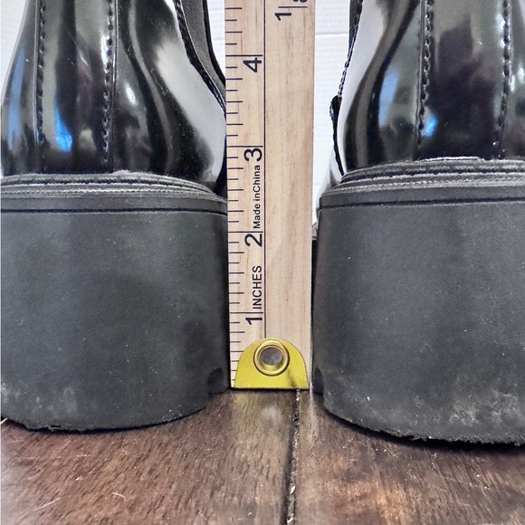 Forever 21 Black Patent Leather Chunky Pull On Boots Women 7 Wimsygoth Platform - Picture 4 of 10